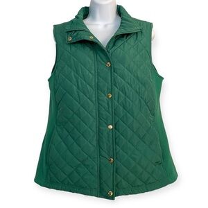 Cynthia Rowley Green Quilted Zip-up Sleeveless Puffer Vest Sz Large Solid Layer